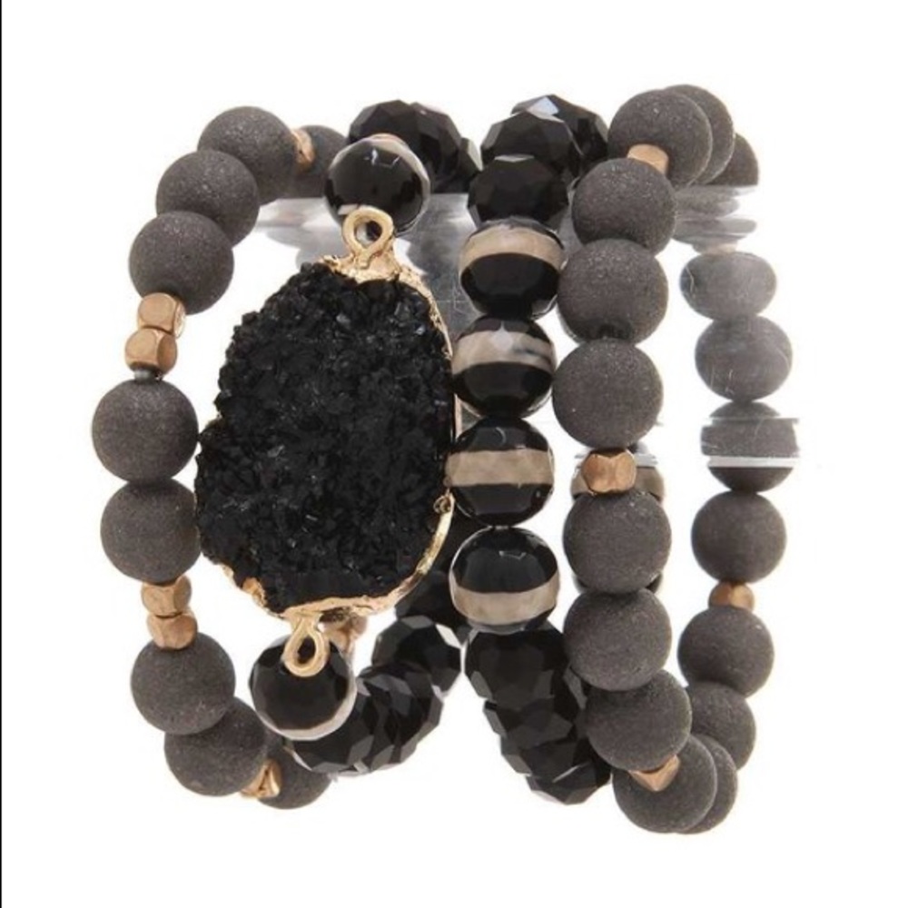 DRUZY STONE BEADED STRETCH BRACELET SET - Picture 2 of 3